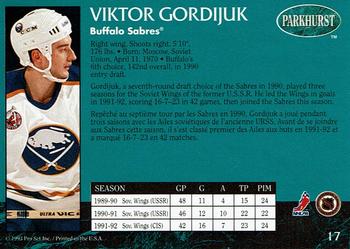 1992-93 Parkhurst #17 Viktor Gordiouk Back