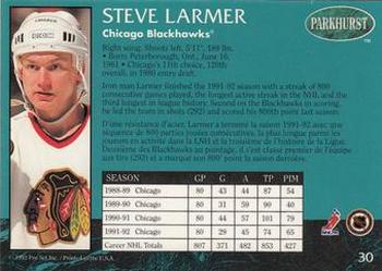1992-93 Parkhurst #30 Steve Larmer Back