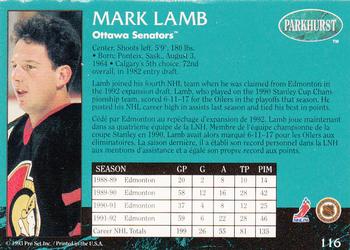 1992-93 Parkhurst #116 Mark Lamb Back