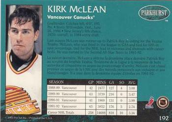 1992-93 Parkhurst #192 Kirk McLean Back