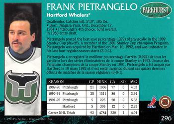 1992-93 Parkhurst #296 Frank Pietrangelo Back