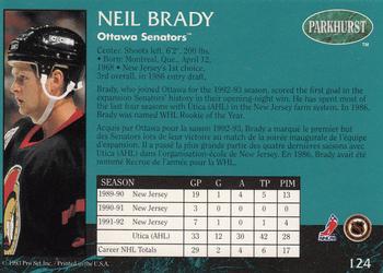 1992-93 Parkhurst #124 Neil Brady Back