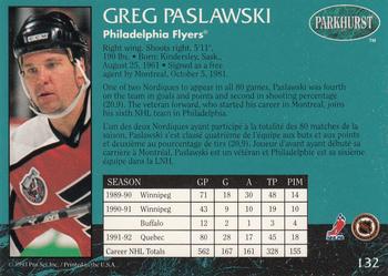 1992-93 Parkhurst #132 Greg Paslawski Back