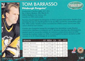 1992-93 Parkhurst #134 Tom Barrasso Back