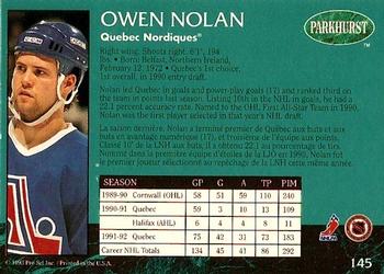 1992-93 Parkhurst #145 Owen Nolan Back