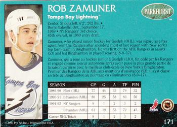 1992-93 Parkhurst #171 Rob Zamuner Back