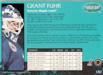 1992-93 Parkhurst #182 Grant Fuhr Back