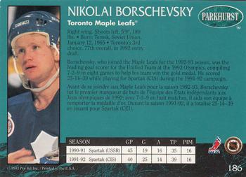 1992-93 Parkhurst #186 Nikolai Borschevsky Back