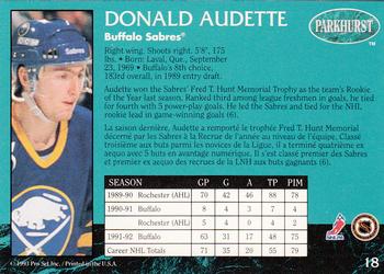 1992-93 Parkhurst #18 Donald Audette Back