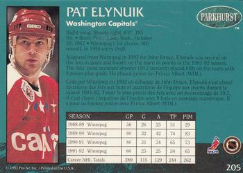 1992-93 Parkhurst #205 Pat Elynuik Back