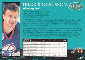 1992-93 Parkhurst #212 Fredrik Olausson Back