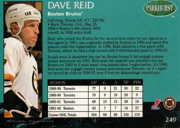 1992-93 Parkhurst #249 Dave Reid Back