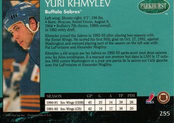 1992-93 Parkhurst #255 Yuri Khmylev Back