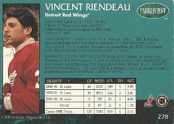 1992-93 Parkhurst #278 Vincent Riendeau Back