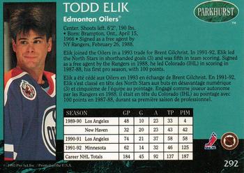 1992-93 Parkhurst #292 Todd Elik Back