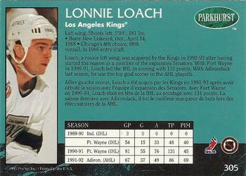 1992-93 Parkhurst #305 Lonnie Loach Back