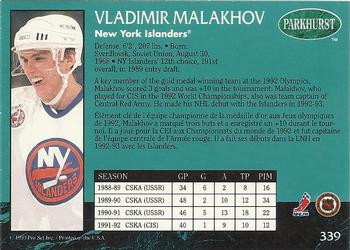 1992-93 Parkhurst #339 Vladimir Malakhov Back