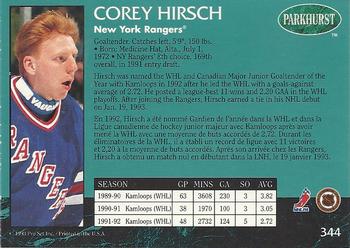 1992-93 Parkhurst #344 Corey Hirsch Back