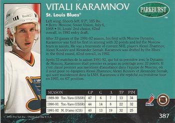 1992-93 Parkhurst #387 Vitali Karamnov Back