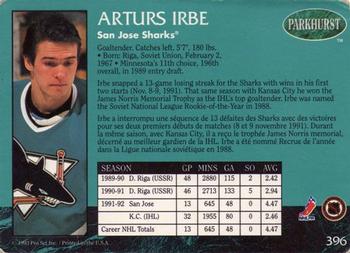 1992-93 Parkhurst #396 Arturs Irbe Back