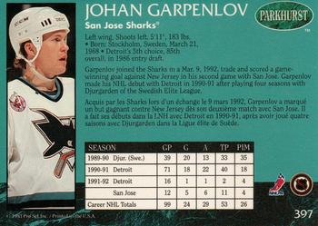 1992-93 Parkhurst #397 Johan Garpenlov Back
