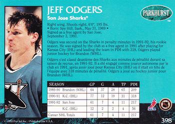 1992-93 Parkhurst #398 Jeff Odgers Back