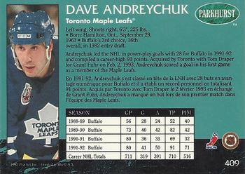1992-93 Parkhurst #409 Dave Andreychuk Back