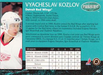 1992-93 Parkhurst #40 Vyacheslav Kozlov Back