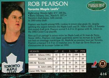 1992-93 Parkhurst #414 Rob Pearson Back