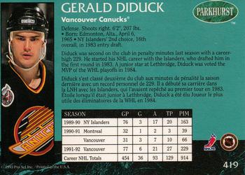 1992-93 Parkhurst #419 Gerald Diduck Back