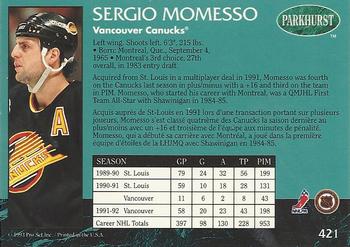 1992-93 Parkhurst #421 Sergio Momesso Back