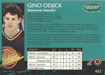 1992-93 Parkhurst #422 Gino Odjick Back