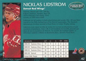 1992-93 Parkhurst #42 Nicklas Lidstrom Back