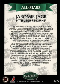 1992-93 Parkhurst #465 Jaromir Jagr Back