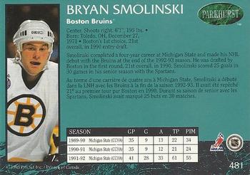 1992-93 Parkhurst #481 Bryan Smolinski Back