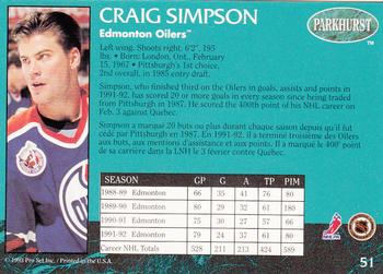 1992-93 Parkhurst #51 Craig Simpson Back