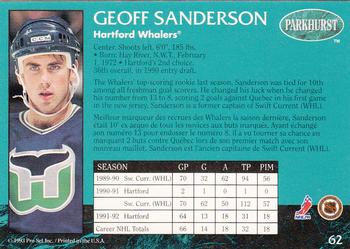 1992-93 Parkhurst #62 Geoff Sanderson Back