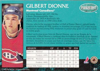 1992-93 Parkhurst #81 Gilbert Dionne Back