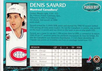 1992-93 Parkhurst #85 Denis Savard Back