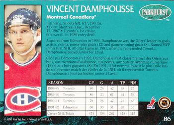 1992-93 Parkhurst #86 Vincent Damphousse Back