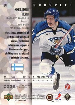 1998-99 Upper Deck Black Diamond - Triple Diamond #99 Mikko Jokela Back