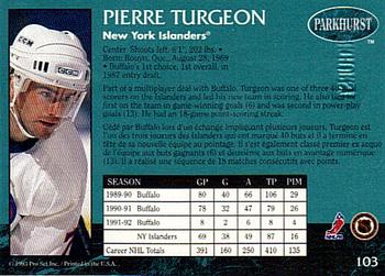 1992-93 Parkhurst - Emerald Ice #103 Pierre Turgeon Back