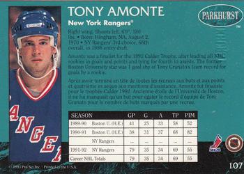 1992-93 Parkhurst - Emerald Ice #107 Tony Amonte Back