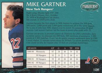 1992-93 Parkhurst - Emerald Ice #108 Mike Gartner Back