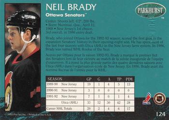 1992-93 Parkhurst - Emerald Ice #124 Neil Brady Back