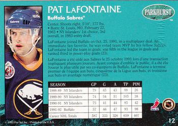 1992-93 Parkhurst - Emerald Ice #12 Pat LaFontaine Back
