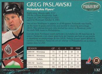1992-93 Parkhurst - Emerald Ice #132 Greg Paslawski Back