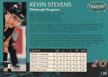 1992-93 Parkhurst - Emerald Ice #138 Kevin Stevens Back