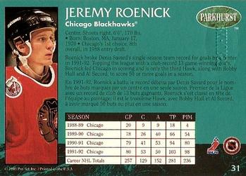 1992-93 Parkhurst - Emerald Ice #31 Jeremy Roenick Back