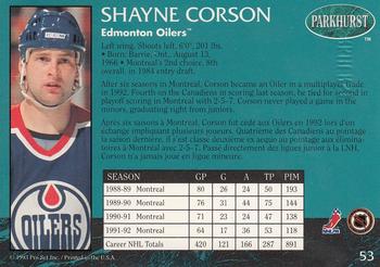 1992-93 Parkhurst - Emerald Ice #53 Shayne Corson Back
